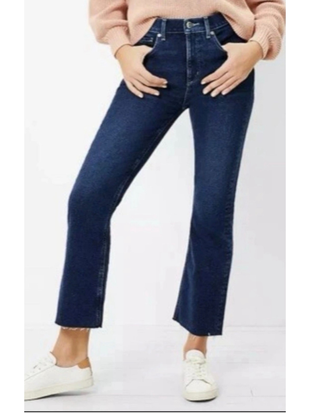 Loft Blue high waist flare crop raw hem Jeans Size 26